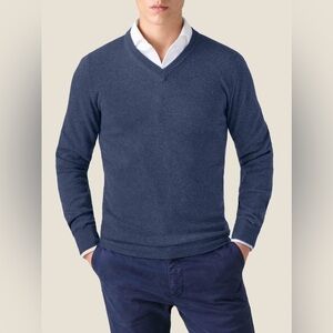 Nordstrom Men’s Fine Merino Wool Blue V-neck Pullover Sweater Preppy Career XL
